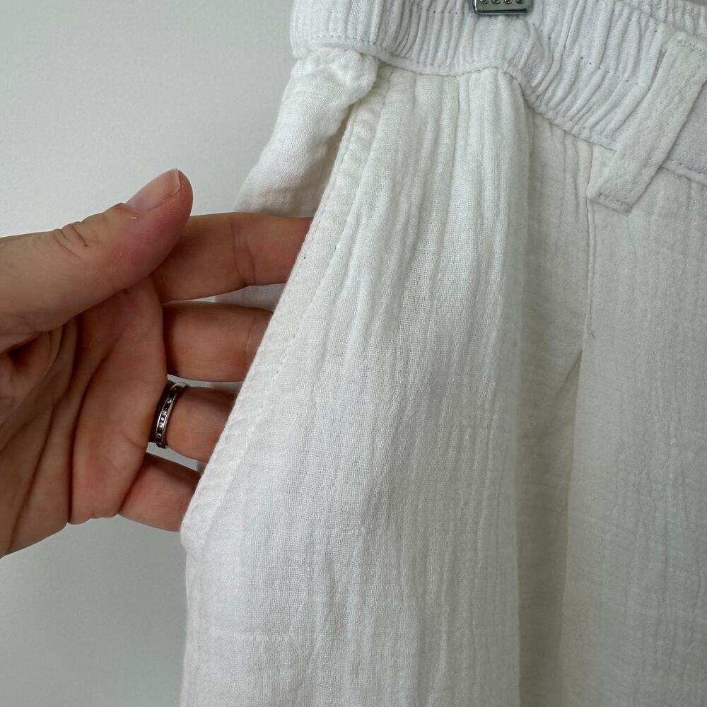 Aerie Women's White Daybreak Trouser Wide Leg Cotton Large NEW - Picture 6 of 12